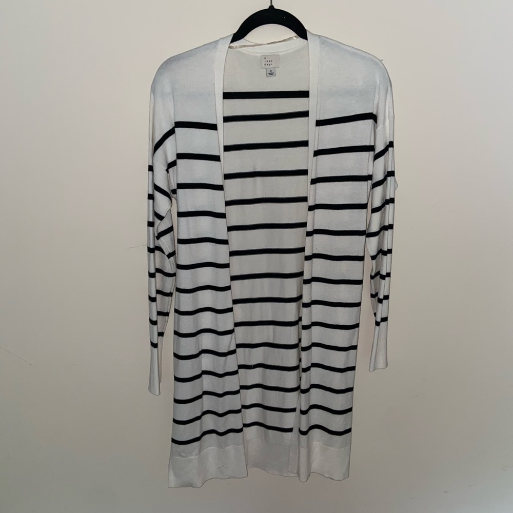 A New Day - Black & White Striped Cardigan